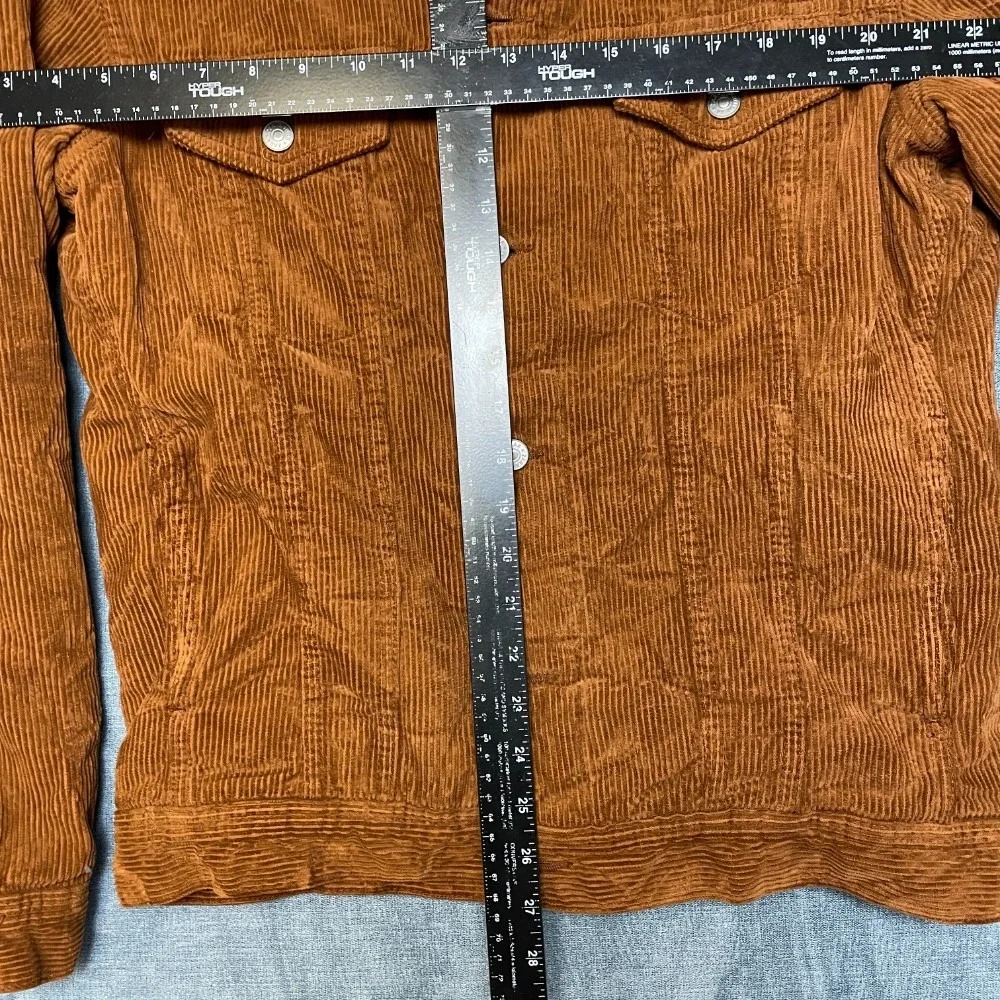 Zara Corduroy Trucker Jacket Mens Medium Brown Sherpa Lined Button Front Winter
